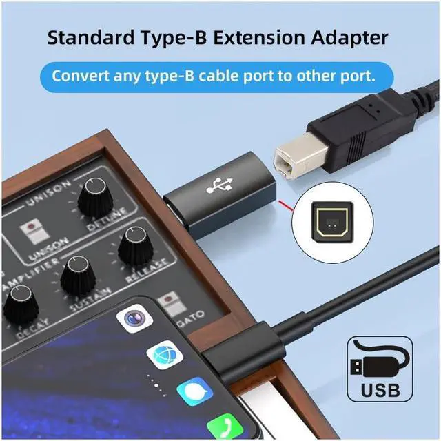 Alt view image 4 of 7 - Jimier 2pcs/lot USB 2.0 B Type Female to Type-C Male Angled & Straight Extension Adapter for Printer Phone Disk