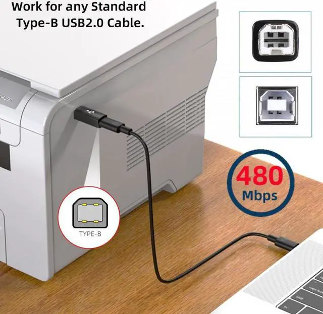 Alt view image 3 of 7 - Jimier 2pcs/lot USB 2.0 B Type Female to Type-C Male Angled & Straight Extension Adapter for Printer Phone Disk