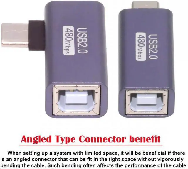Alt view image 6 of 7 - Jimier 2pcs/lot USB 2.0 B Type Female to Type-C Male Angled & Straight Extension Adapter for Printer Phone Disk