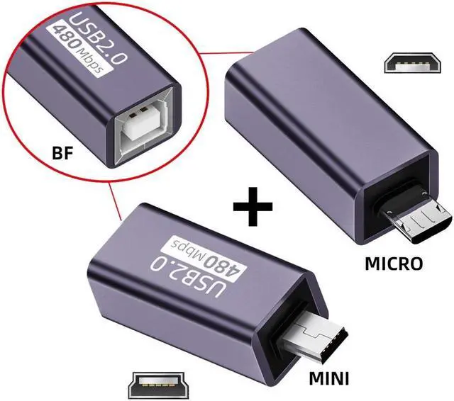 Main image of Cablecc 2pcs/lot USB 2.0 B Type Female to Mini USB & Micro Male Extension Adapter for Printer Phone Disk