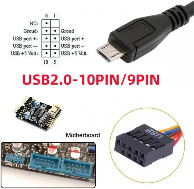 Alt view image 4 of 7 - Xiwai USB 2.0 Motherboard 9pin 10pin Header to Micro USB 5Pin Cable 50cm for Mini Monitor Sensor Panel Camera