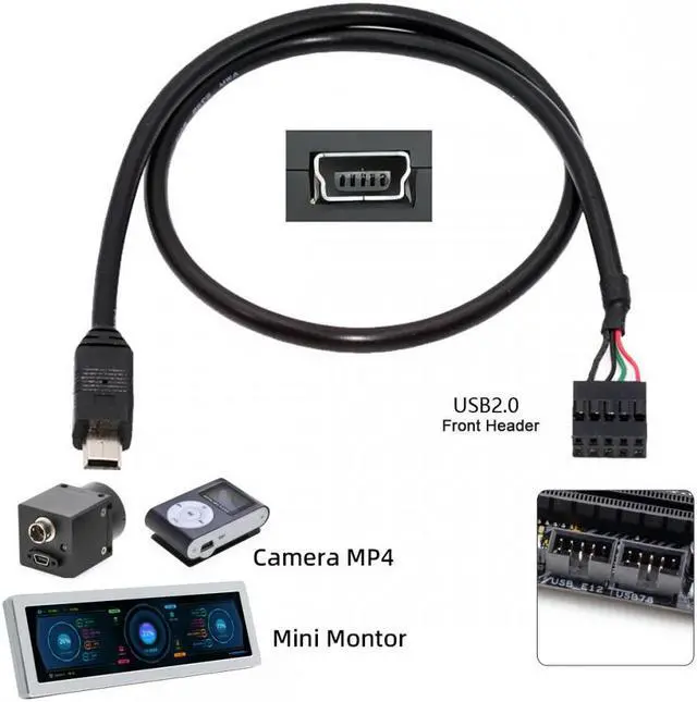 Alt view image 6 of 7 - Xiwai USB 2.0 Motherboard 9pin 10pin Header to Mini USB 5Pin Cable 50cm for Mini Monitor Sensor Panel Camera