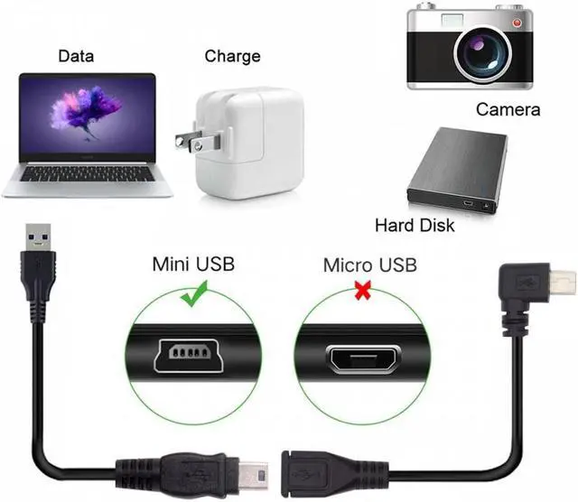 Alt view image 7 of 7 - CY 90 Degree Left Angled Mini USB 5Pin Male to Female Extension Cable 30cm for GPS Camera
