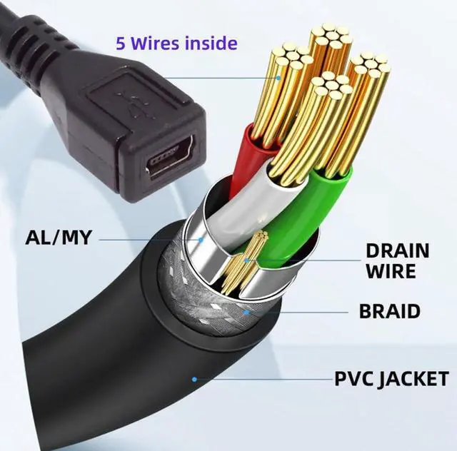 Alt view image 3 of 7 - Xiwai 90 Degree Right Angled Mini USB 5Pin Male to Female Extension Cable 30cm for GPS Camera