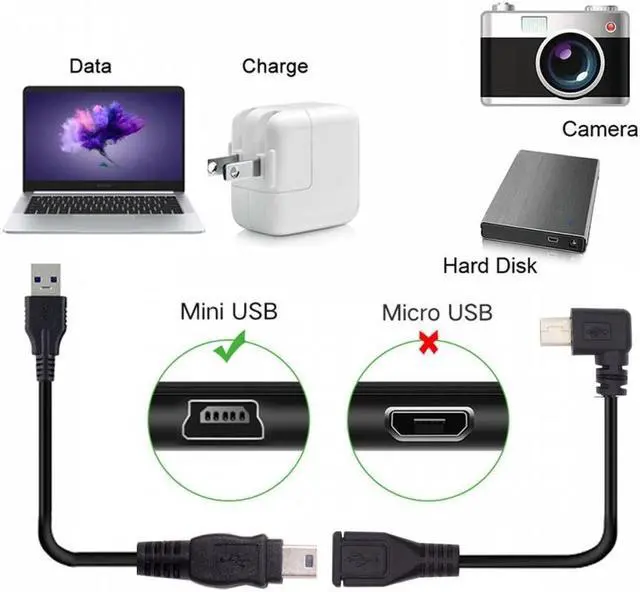 Alt view image 7 of 7 - Xiwai 90 Degree Right Angled Mini USB 5Pin Male to Female Extension Cable 30cm for GPS Camera