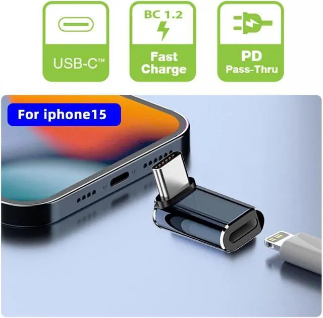 Alt view image 5 of 6 - Jimier USB-C Type C Male to 8P Female 27W Power 480Mbps Data Adapter Up Down Angled Compatible with iPhone 15 & Android & Tablet
