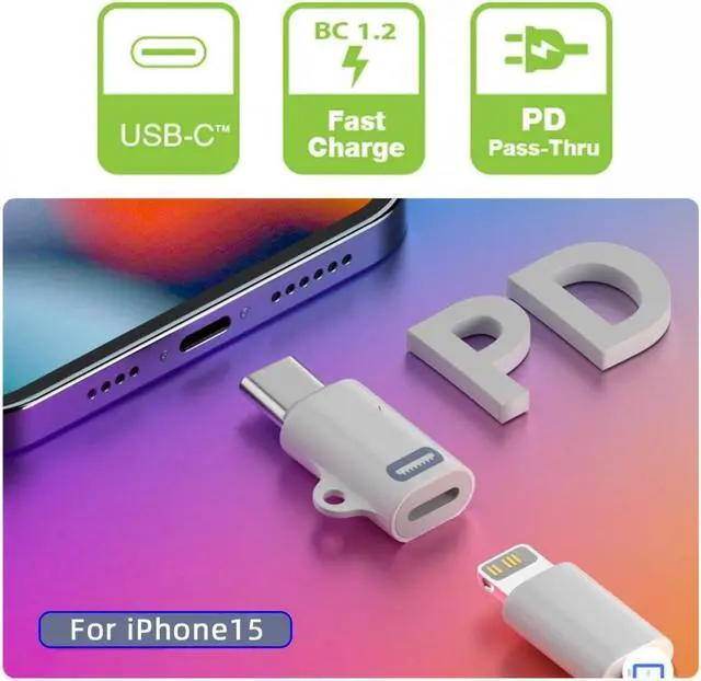Alt view image 7 of 7 - Jimier 2pcs/set USB-C Type C Male to 8P Female 27W Power 480Mbps Data Adapter Compatible with iPhone 15 & Android & Tablet