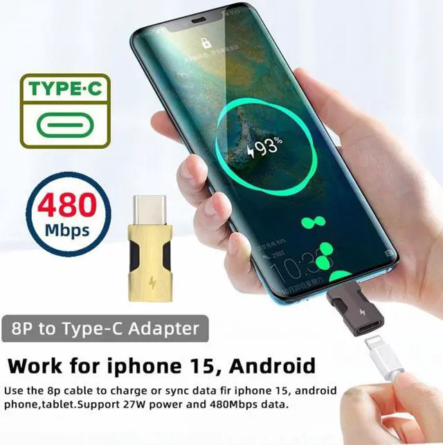 Alt view image 6 of 7 - Jimier 2pcs/set USB-C Type C Male to 8P Female Power 480Mbps Data Adapter Compatible with iPhone 15 & Android & Tablet