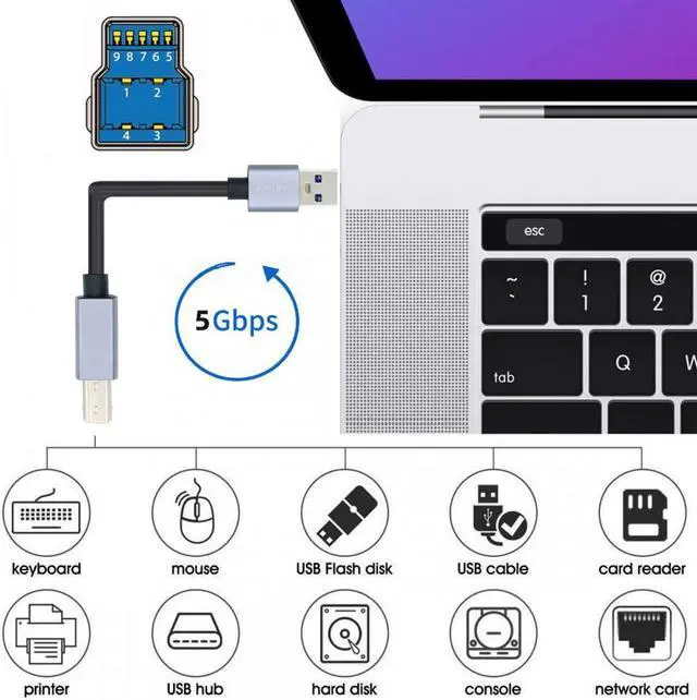 Alt view image 6 of 7 - Jimier USB 3.0 Type-A Male to Standard 3.0 B Male Cable Silver 5Gbps for Disk SSD Camera Data 30cm