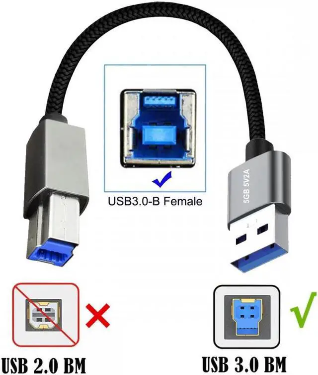 Alt view image 7 of 7 - Jimier USB 3.0 Type-A Male to Standard 3.0 B Male Cable Silver 5Gbps for Disk SSD Camera Data 30cm