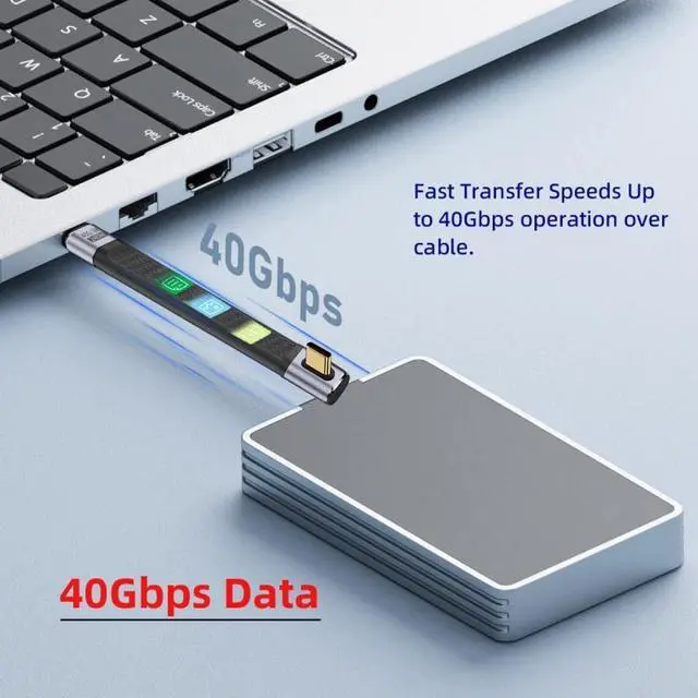 Alt view image 5 of 7 - Jimier Low Profile Angled 240W Type-C USB-C Male to Male USB4 40Gbps 100W 8K Flat Slim FPC Data Cable for Laptop Phone 13cm