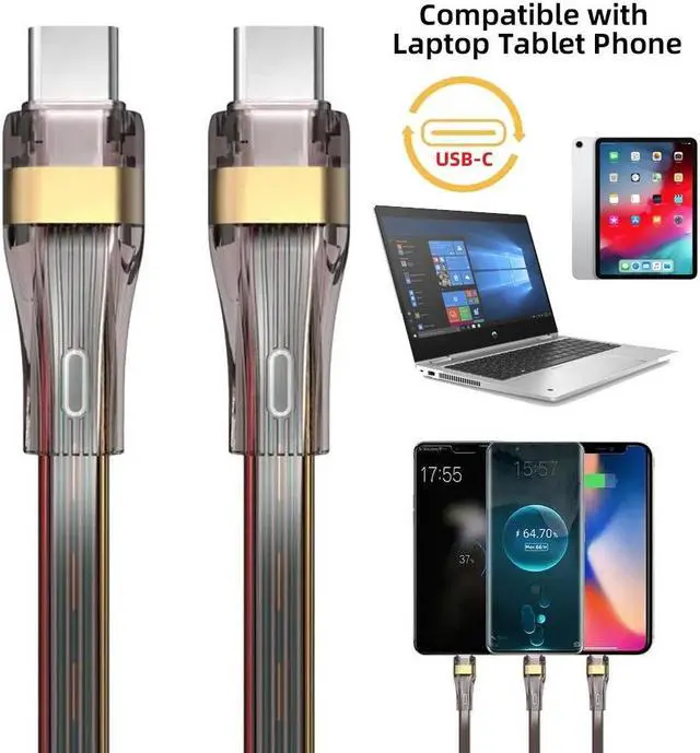 Alt view image 2 of 7 - Cablecc 1.0M USB-C Type C to USB-C Ultra Slim Flat Power USB2.0 Data Cable 65W Fast Charge for Laptop Tablet Phone