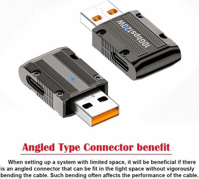 Alt view image 3 of 7 - Cablecc USB-C USB 3.1 Type C Female to USB 3.0 Type-A Male 90 Degree Right Angled Slim Type 10Gbps Data 120W Power Adapter Mecha Cyberpunk Style