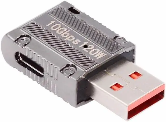 Main image of CY USB-C USB 3.1 Type C Female to USB 3.0 Type-A Male 90 Degree Left Angled Slim Type 10Gbps Data 120W Power Adapter Mecha Cyberpunk Style