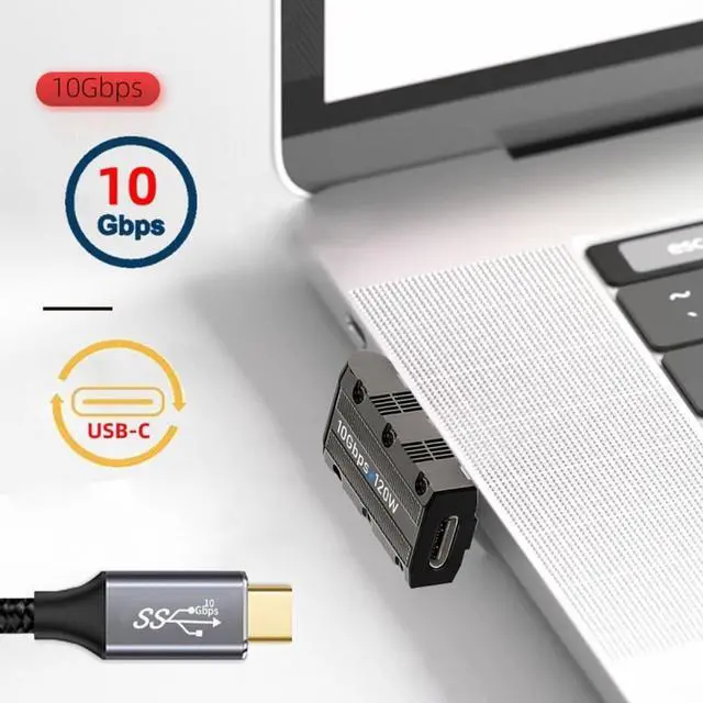 Alt view image 7 of 7 - Chenyang USB-C USB 3.1 Type C Female to USB 3.0 Type-A Male 90 Degree Right Angled Low Profile Type 10Gbps Data 120W Power Adapter Mecha Cyberpunk Style