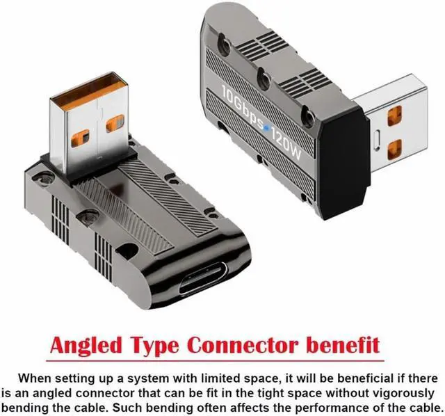 Alt view image 5 of 7 - Jimier USB-C USB 3.1 Type C Female to USB 3.0 Type-A Male 90 Degree Down Angled Low Profile Type 10Gbps Data 120W Power Adapter Mecha Cyberpunk Style