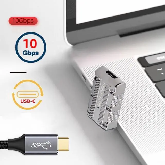 Alt view image 7 of 7 - Jimier USB-C USB 3.1 Type C Female to USB 3.0 Type-A Male 90 Degree Down Angled Low Profile Type 10Gbps Data 120W Power Adapter Mecha Cyberpunk Style