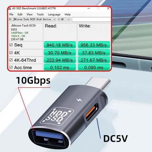 Alt view image 3 of 7 - Jimier 10Gbps USB-C Type-C to USB 3.0 Female OTG & DC 5V Power Adapter for Tablet Phone