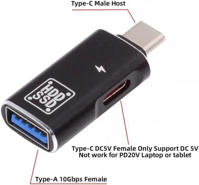 Alt view image 6 of 7 - Jimier 10Gbps USB-C Type-C to USB 3.0 Female OTG & DC 5V Power Adapter for Tablet Phone