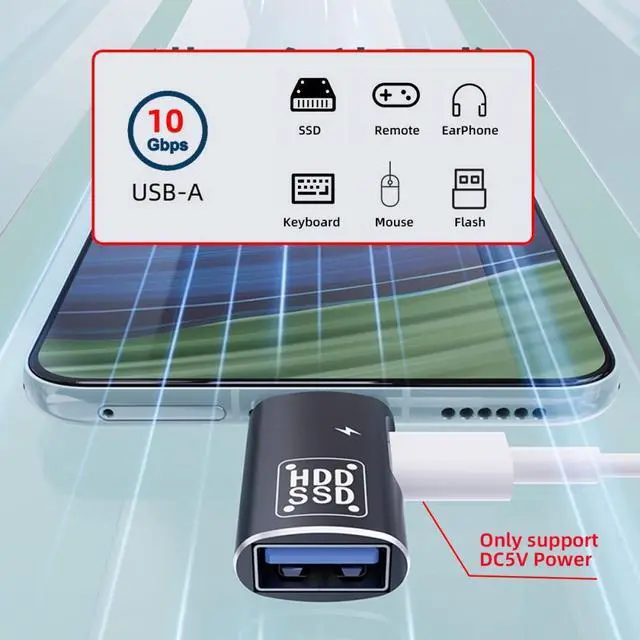 Alt view image 5 of 7 - Jimier 10Gbps USB-C Type-C to USB 3.0 Female OTG & DC 5V Power Adapter for Tablet Phone