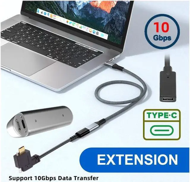 Alt view image 6 of 7 - CY USB-C USB 3.1 Type C Right Angled Male to Female Extension Data Screw Locking Cable for for Realsense Camera VR Quest Link