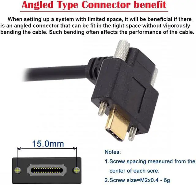 Alt view image 2 of 7 - FVH USB-C USB 3.1 Type C Up Angled Male to Female Extension Data Screw Locking Cable for for Realsense Camera VR Quest Link