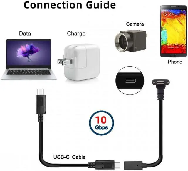 Alt view image 5 of 7 - FVH USB-C USB 3.1 Type C Up Angled Male to Female Extension Data Screw Locking Cable for for Realsense Camera VR Quest Link