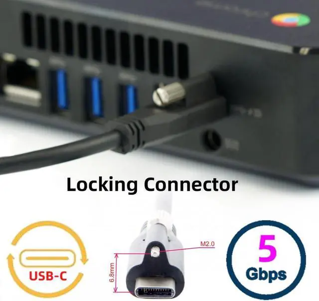 Alt view image 2 of 7 - Cablecc 1.2M USB 3.1 Type-C Locking to Locking USB-C Data Power Cable for Camera With Single Panel Mount Screw Connector