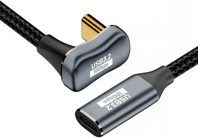 Main image of Jimier 1.0M Opposite U Shape Back Angled USB-C USB 3.1 Type C Male to Female Extension Data Cable 10Gbps 100W with Sleeve