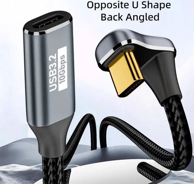 Alt view image 5 of 7 - Jimier 1.0M Opposite U Shape Back Angled USB-C USB 3.1 Type C Male to Female Extension Data Cable 10Gbps 100W with Sleeve