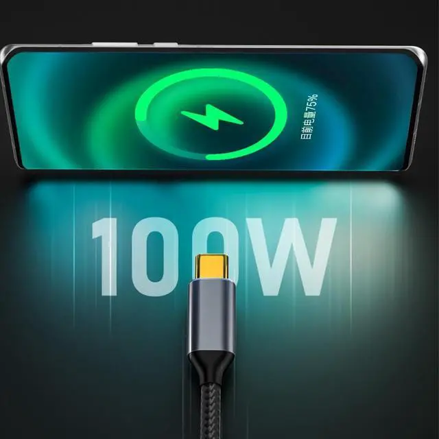 Alt view image 2 of 7 - Jimier 1.0M 90 Degree Low Profile Angled Type-C USB-C Male to Male USB3.1 10Gbps 100W Data Cable for Laptop Phone