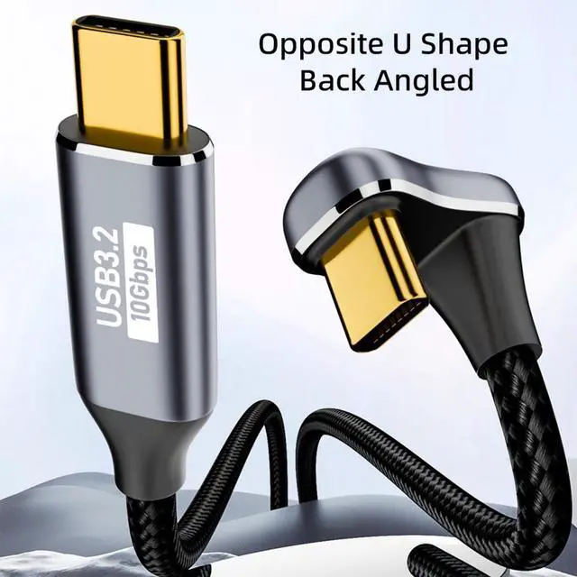 Alt view image 5 of 7 - Jimier 3.0M Opposite U Shape Back Angled USB-C USB 3.1 Type C Male to Male Extension Data Cable 10Gbps 100W with Sleeve