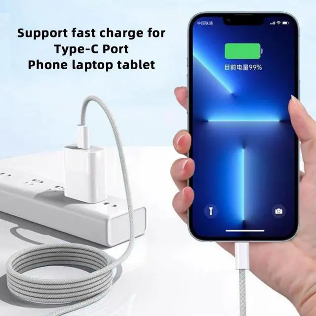 Alt view image 2 of 7 - Jimier 2.0M USB-C Type C Male to Male PD 27W 65W Power 480Mbps Data Cable White Sleeve  for Phone & Tablet & Laptop