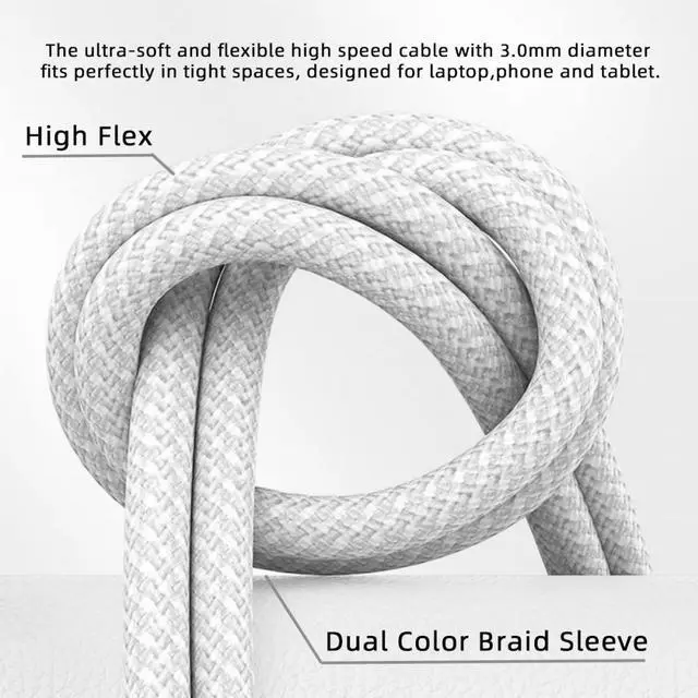 Alt view image 6 of 7 - Jimier 2.0M USB-C Type C Male to Male PD 27W 65W Power 480Mbps Data Cable White Sleeve  for Phone & Tablet & Laptop