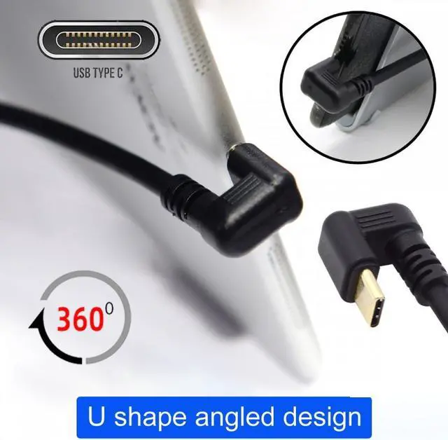 Alt view image 5 of 7 - Xiwai Up Angled USB3.0 Type-A to Type C USB-C Male to Male Power Data Cable 5Gbps USB-C Opposite U Shape Back Angled