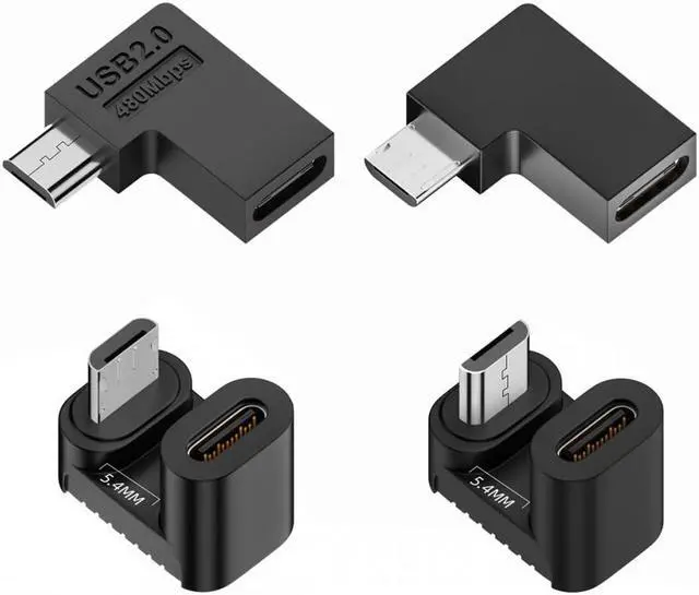 Main image of Xiwai 4pcs/lot USB-C USB2.0 Type C Female to Micro USB Male Power Data Adapter 90/360 Degree Angled Type