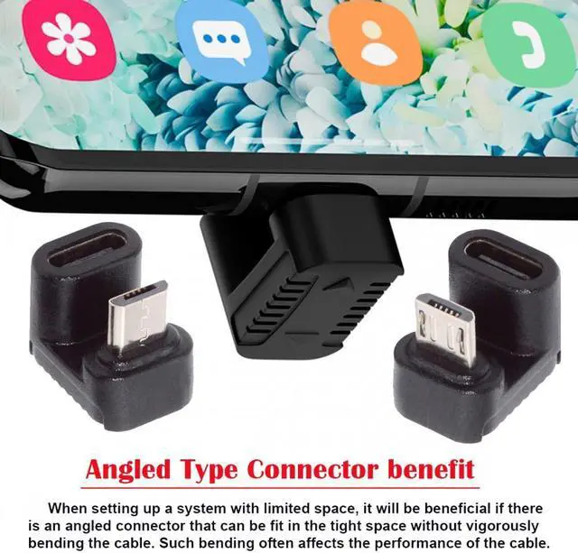 Alt view image 4 of 7 - Xiwai 4pcs/lot USB-C USB2.0 Type C Female to Micro USB Male Power Data Adapter 90/360 Degree Angled Type