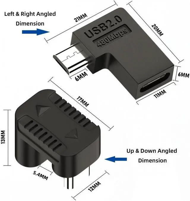 Alt view image 7 of 7 - Xiwai 4pcs/lot USB-C USB2.0 Type C Female to Micro USB Male Power Data Adapter 90/360 Degree Angled Type
