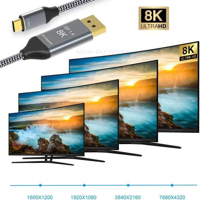 Alt view image 5 of 7 - CY Reversible DisplayPort DP Source to USB 3.1 Type C USB-C Displays Male 8K HDTV Cable for Laptop Monitor 1.8m