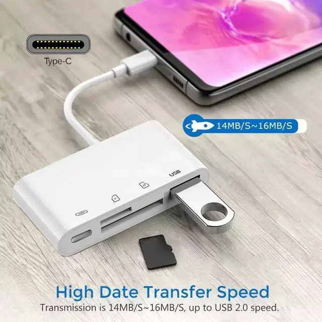 Alt view image 2 of 7 - Jimier USB 2.0 Type C USB-C to TF Micro SD SDXC USB Female Card Reader PD 27W Adapter for Laptop Tablet Phone