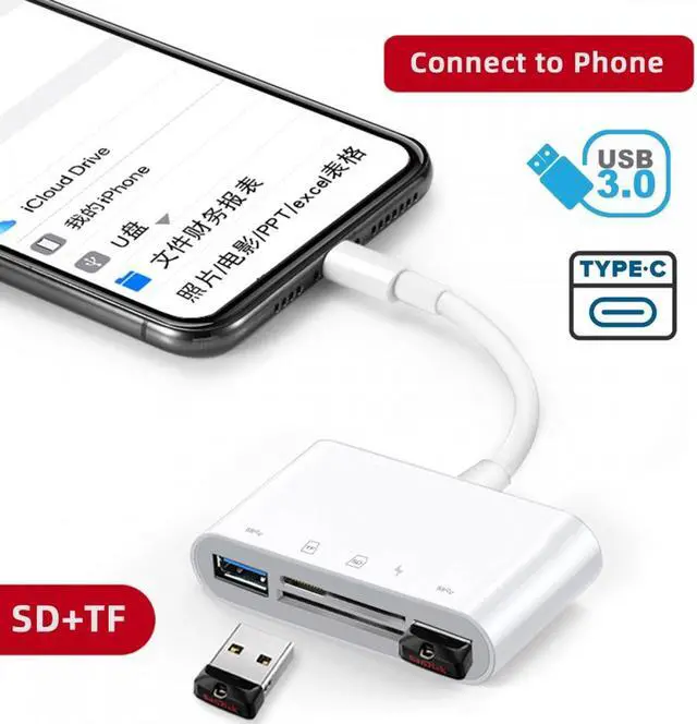 Alt view image 2 of 7 - Cablecc USB 2.0 Type C USB-C to TF Micro SD SDXC Dual USB3.0 Female Card Reader PD 27W Adapter for Laptop Tablet Phone