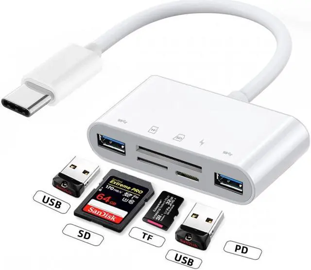 Alt view image 7 of 7 - Cablecc USB 2.0 Type C USB-C to TF Micro SD SDXC Dual USB3.0 Female Card Reader PD 27W Adapter for Laptop Tablet Phone