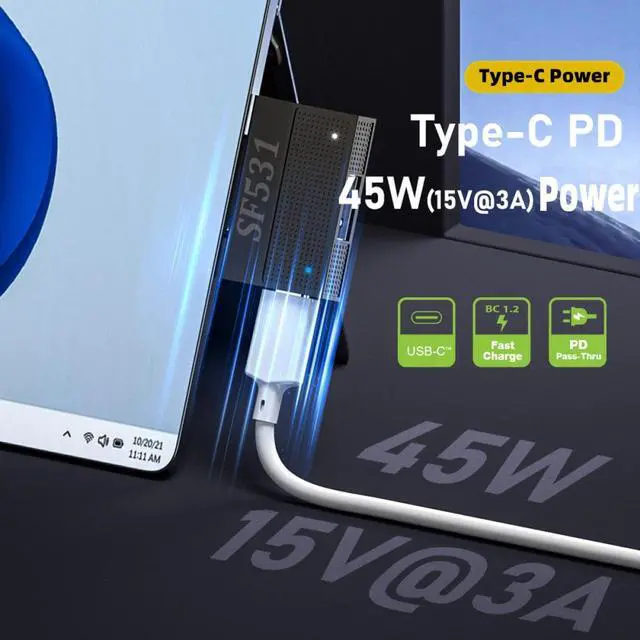 Alt view image 3 of 7 - CY Magnetic to USB3.1 Type-A & 15V Type-C USB-C Data Charge Adapter SF531 for Surface Pro9 Pro8 Pro7 Pro6 Pro X Go Book