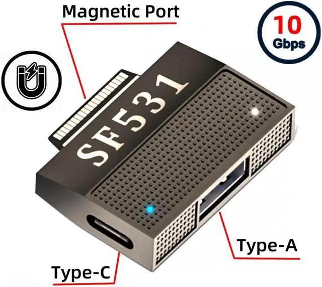 Alt view image 6 of 7 - CY Magnetic to USB3.1 Type-A & 15V Type-C USB-C Data Charge Adapter SF531 for Surface Pro9 Pro8 Pro7 Pro6 Pro X Go Book