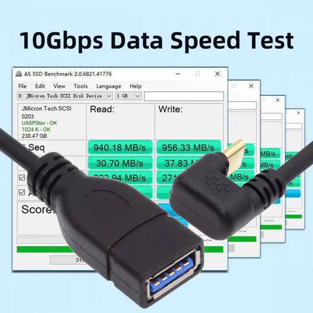Alt view image 4 of 7 - Jimier USB-C USB 3.1 Type-C Male to USB 3.0-A Female 10Gbps OTG Data Power Cable Opposite U Shape Back Angled