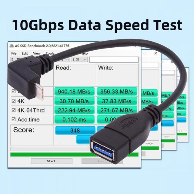 Alt view image 2 of 7 - Cablecc USB-C USB 3.1 Type-C Male to USB 3.0-A Female 10Gbps OTG Data Power Cable Up Down Angled