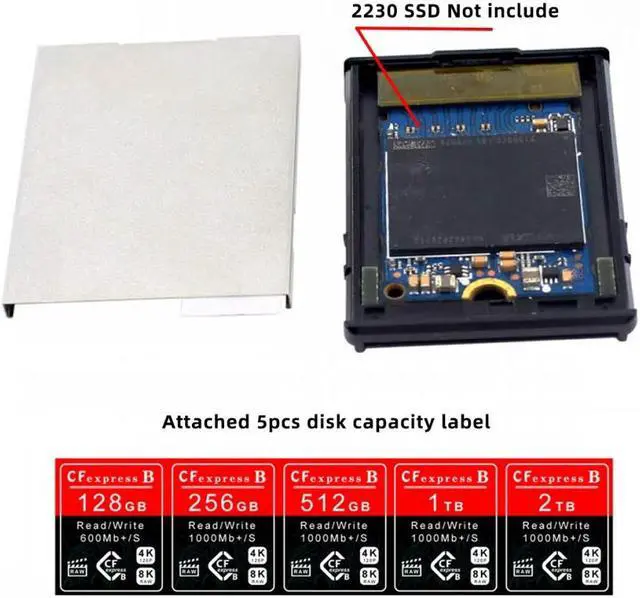 Alt view image 4 of 7 - Cablecc CFexpress Type-B to NVME 2230 Memory Card Kit Case CFE CFB NGFF M-key Adapter Compatible with XS Camera 8K RAW PCIe Expansion