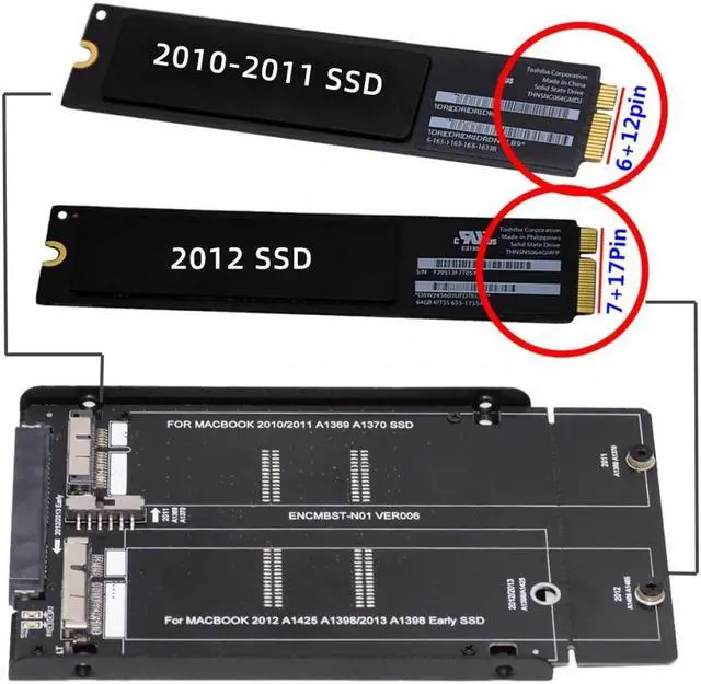 Alt view image 5 of 7 - Jimier 2.5inch SATA 22Pin to 2010 2011 2012  Air Pro Retina SSD 12+6Pin 17+7Pin A1425 A1398 MC975 MC976 Case Enclosure