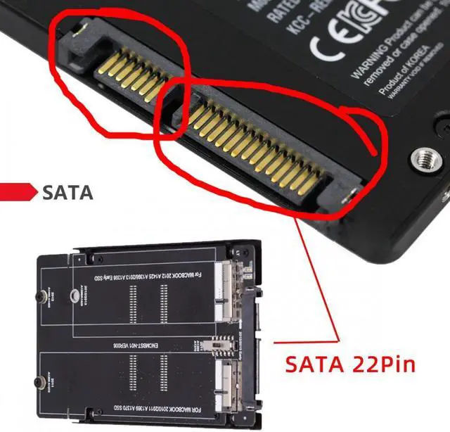 Alt view image 6 of 7 - Jimier 2.5inch SATA 22Pin to 2010 2011 2012  Air Pro Retina SSD 12+6Pin 17+7Pin A1425 A1398 MC975 MC976 Case Enclosure