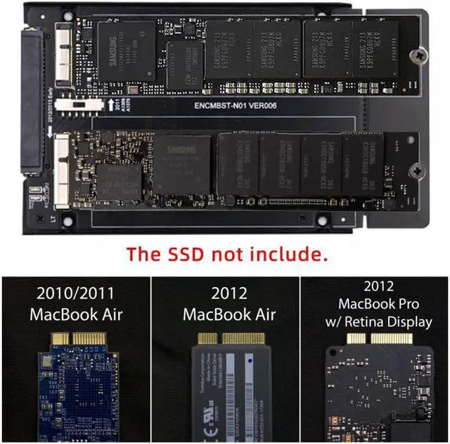 Alt view image 7 of 7 - Jimier 2.5inch SATA 22Pin to 2010 2011 2012  Air Pro Retina SSD 12+6Pin 17+7Pin A1425 A1398 MC975 MC976 Case Enclosure